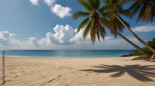 Beautiful tropical island with palm trees and beach panorama as background image.generative.ai © Neelam