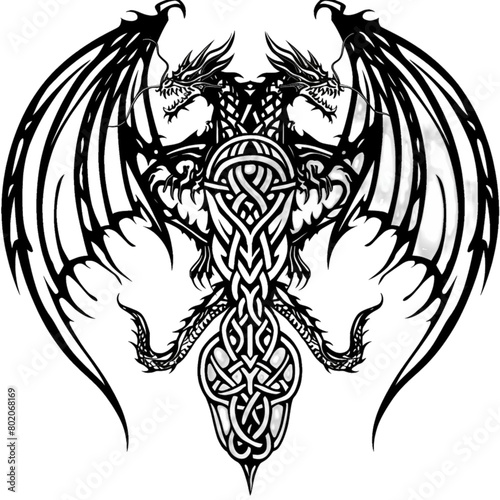 Tribal dragon tattoo,  design for t-shirt, POD, art concept, tattoo art