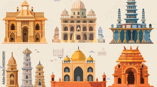 indian set temples architecture icons Vectot style vector