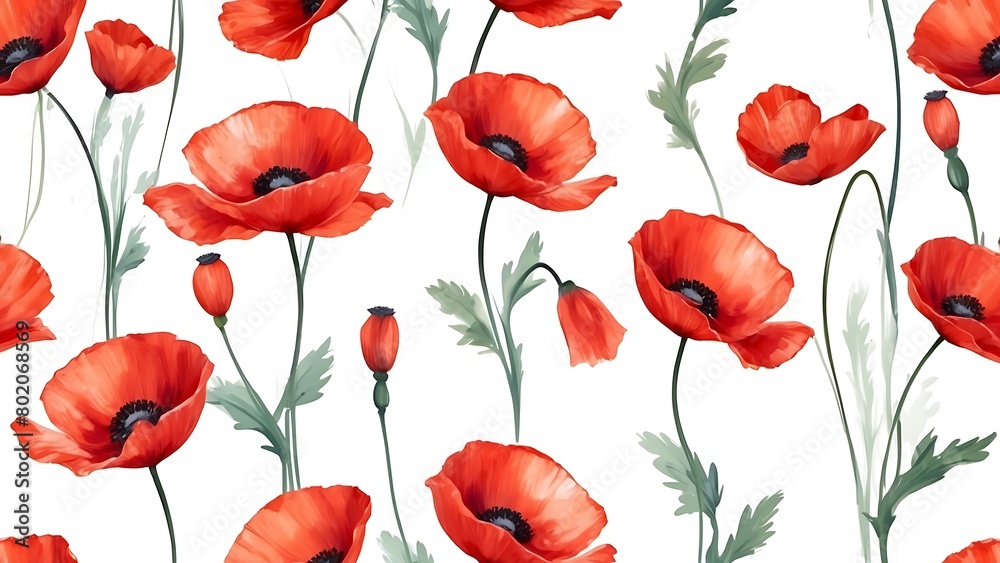 Colorful poppies in watercolor style. Floral background.