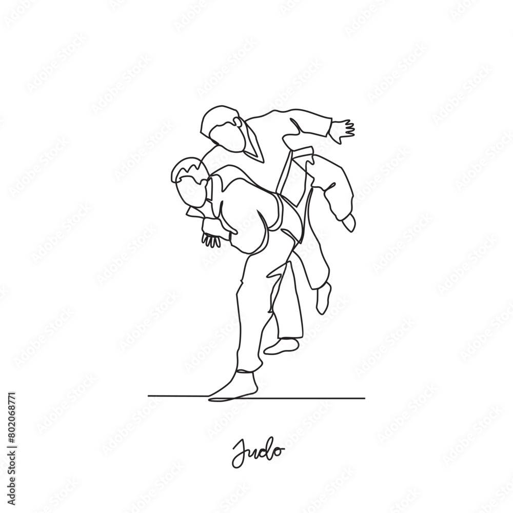 One continuous line drawing of Judo sports vector illustration. Judo sports design in simple linear continuous style vector concept. Sports themes design for your asset design vector illustration.