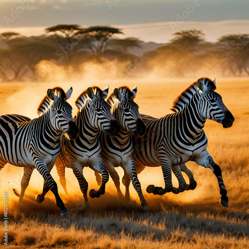 running zebras in safari