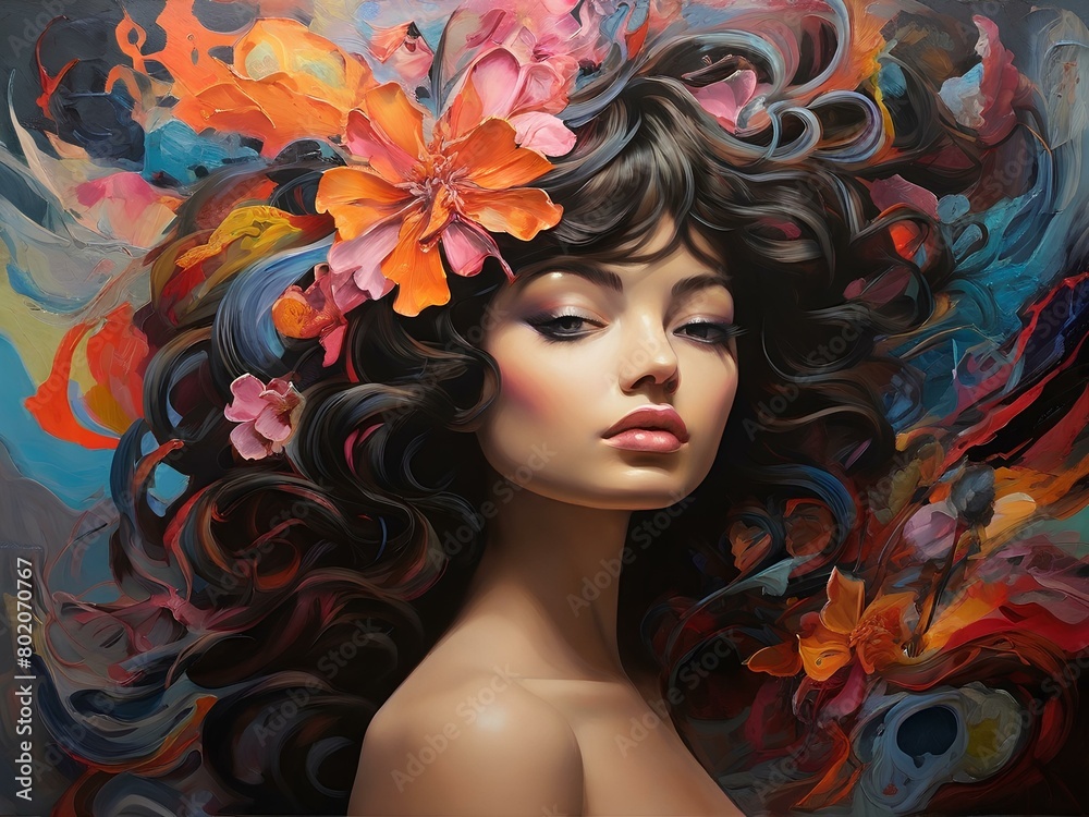 Floral Girl With Flowers In Her Hair Art Print
