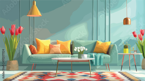 Interior of stylish living room with sofa coffee tabl photo