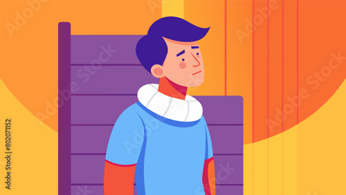 A person with a neck brace on leaning back against the wall of an infrared sauna to ease the tension and muscle tightness after undergoing on their.