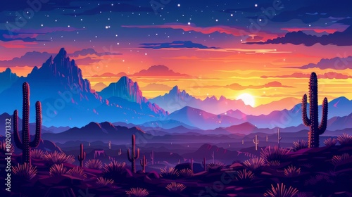 Phoenix USA desert cityscape with iconic cacti and mountain ranges photo