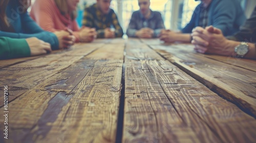 Gender equality, Gender Equality at Work: Diverse Team Collaborating Around Wooden Table hyper realistic  photo