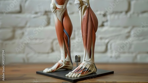Detailed anatomical model depicts human leg muscles tendons and bones clearly. Concept Anatomy Model, Human Leg Muscles, Tendons, Bones, Detail Display photo