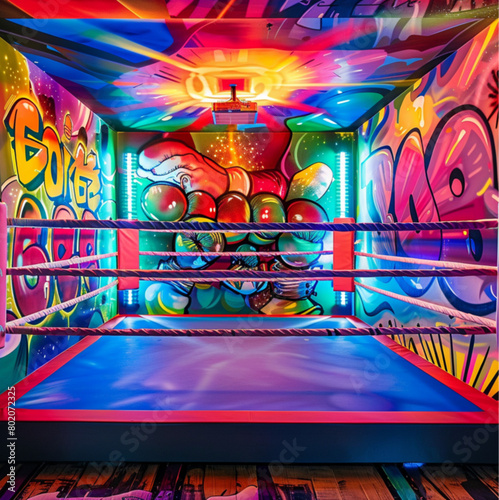 boxing ring with custom art design with vibrant colors designed using colorful and bright colors