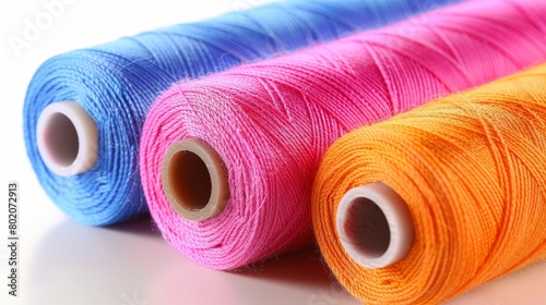 Vibrantly hued cotton threads on spools for diverse sewing and embroidery creations