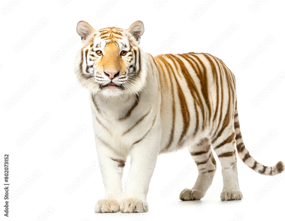 Obraz premium Albino Tiger stehend auf vier beinen isoliert auf weißen Hintergrund, Freisteller 
