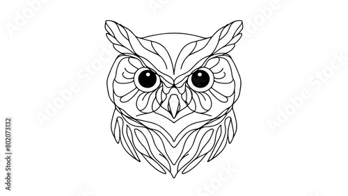 A continuous line drawing of a realistic owl head