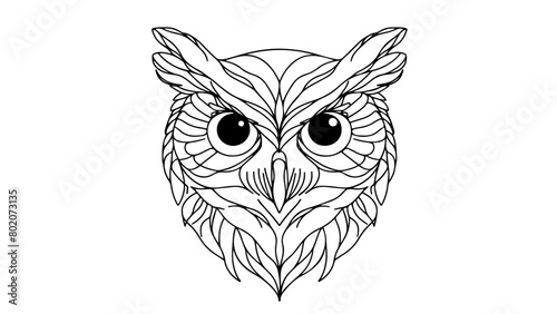 A continuous line drawing of a realistic owl head