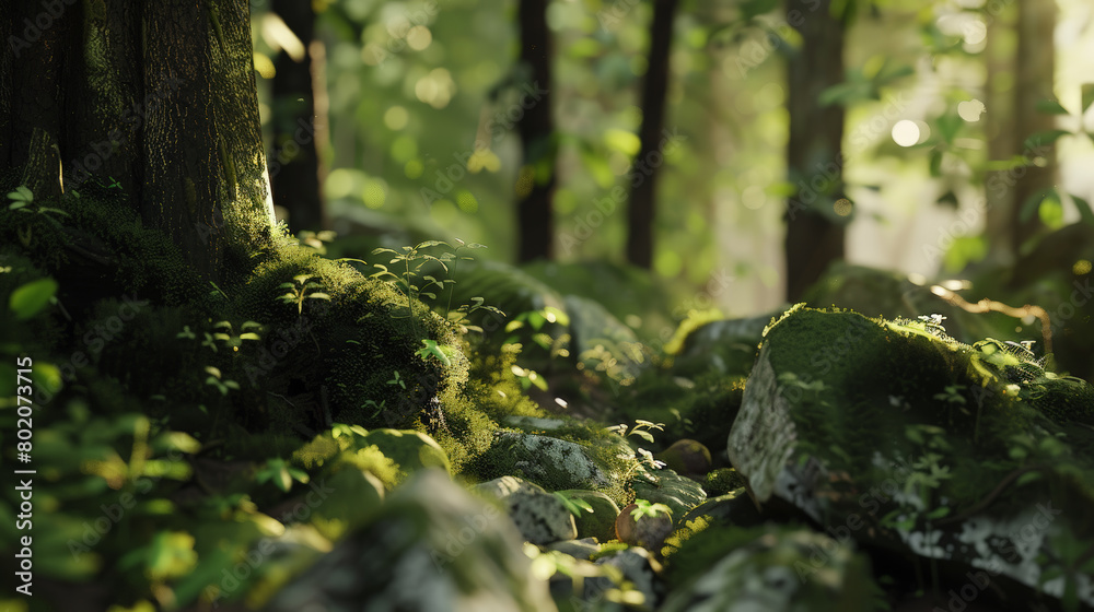 Nature's Microcosm: Detailed Focus in the Forest. Generative AI