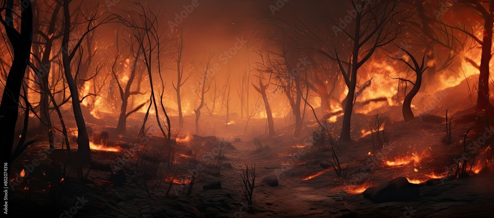 Devastating fire consuming forest