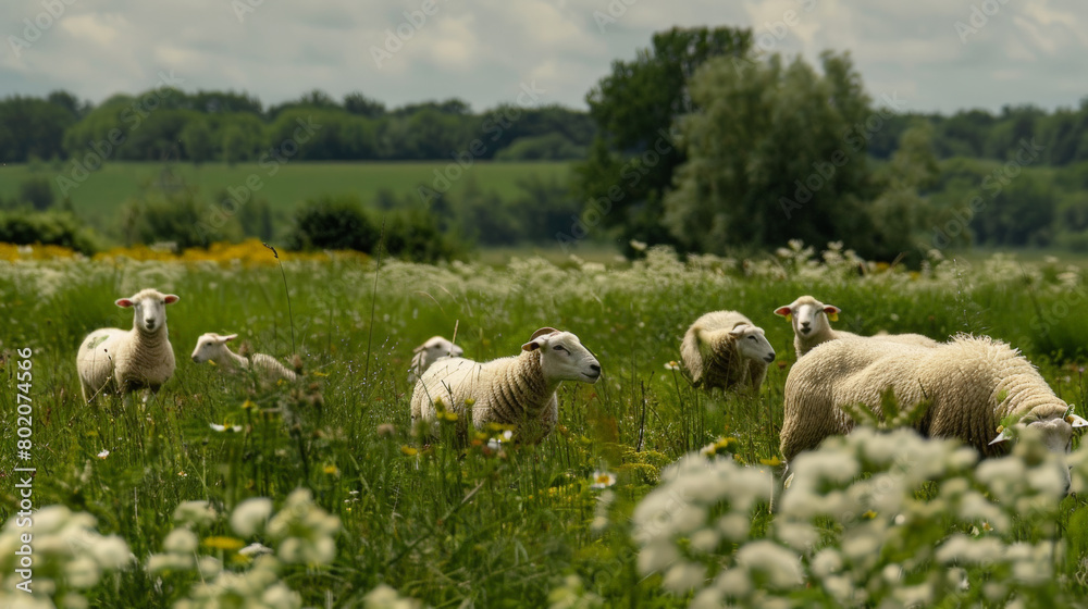 Pastoral Harmony: Grazing Sheep in Idyllic Fields. Generative AI Pastoral Harmony: Grazing Sheep in Idyllic Fields. Generative AI