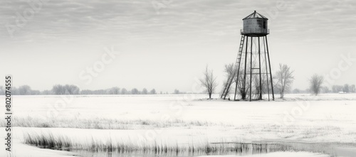 Water tower in black and white
