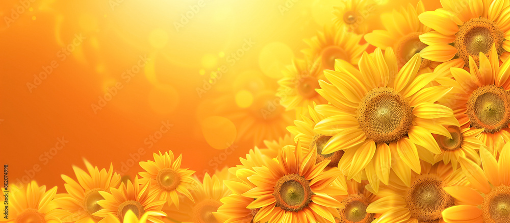 Obraz premium Sunflowers in golden light featuring bright yellow petals and warm ambiance, ideal for themes of summer, growth, and positivity.