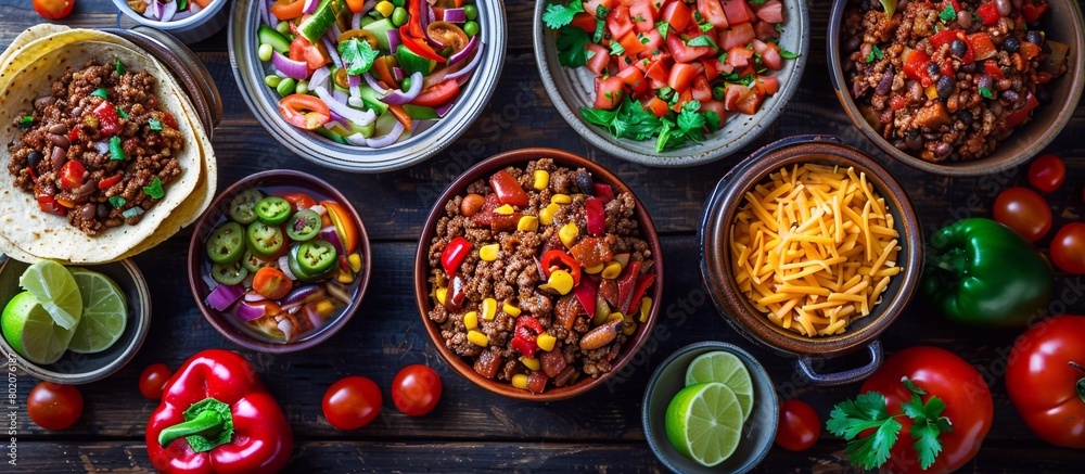 Mexican food many dishes of mexican cuisine on dark wooden table Mexican food many dishes of mexican cuisine on dark wooden table