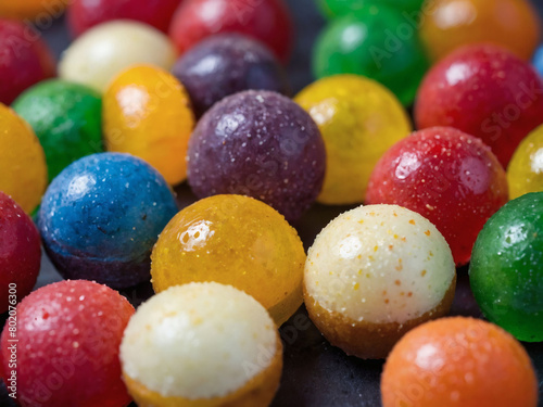 Bursting with Flavor, Close-Up of Mixed Fruit Bonbons Featuring a Spectrum of Colors.