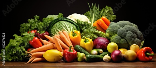 Assorted vegetables on wooden table