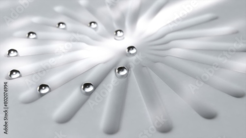 Valokuva Hypnotic 3D animation of shiny metallic spheres contracting against a white silk