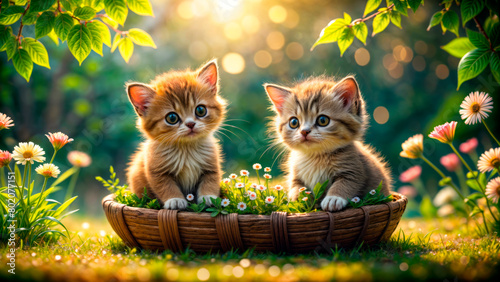 Cute kittens on nature background