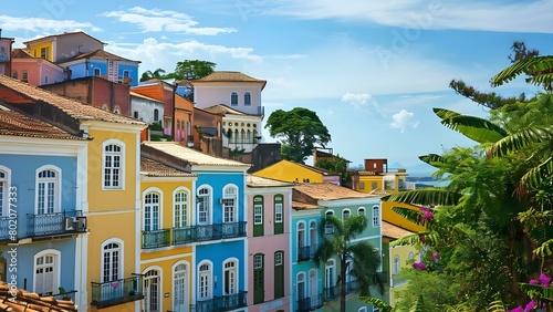 Digital showcase of Salvador Bahia with colorful architecture AfroBrazilian heritage and scenic beauty. Concept Salvador Bahia, Colorful Architecture, Afro-Brazilian Heritage, Scenic Beauty photo