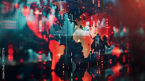 Overlaying Global Financial Data Visualization on Futuristic Trading Background #802077376