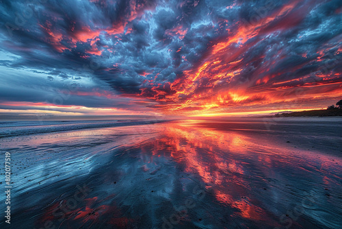 The fiery sunset paints the horizon with vivid colors