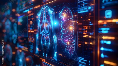 Futuristic Gastroenteritis Lymph Node Medical X Ray Holographic HUD Technology Display in Minimal Clean Style