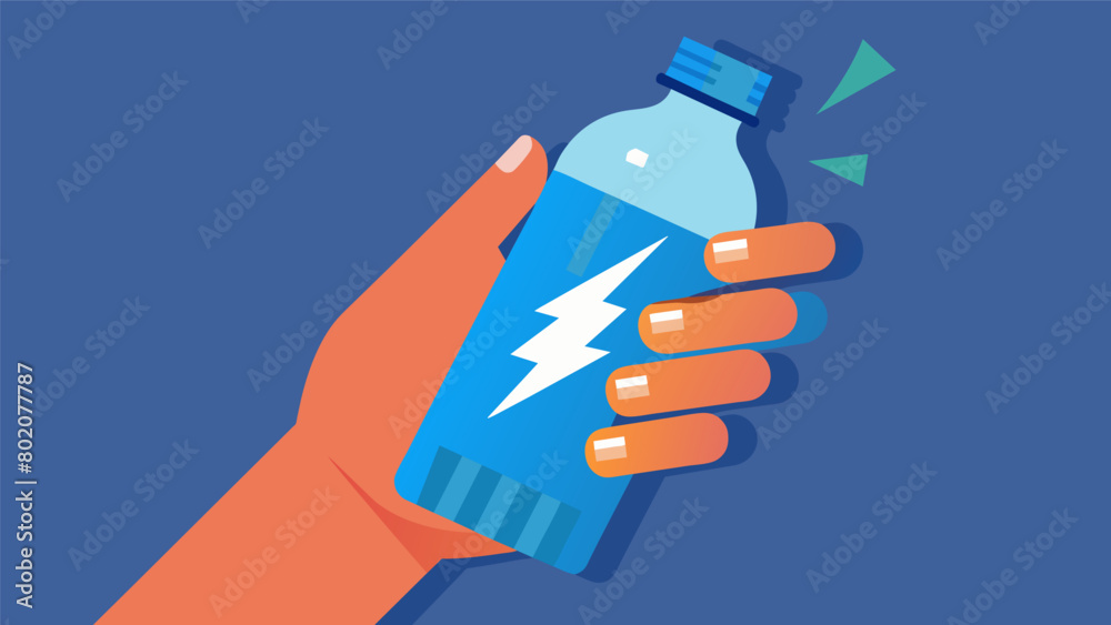 A hand holding a bottle of electrolyte water emphasizing the importance of replenishing nutrients after a sauna session.. A hand holding a bottle of electrolyte water emphasizing the importance of replenishing nutrients after a sauna session..