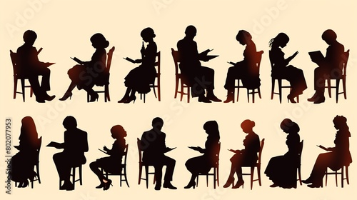 Diverse Group of Schoolchildren Seated Silhouettes Learning Together in Classroom, Education and Unity Concept