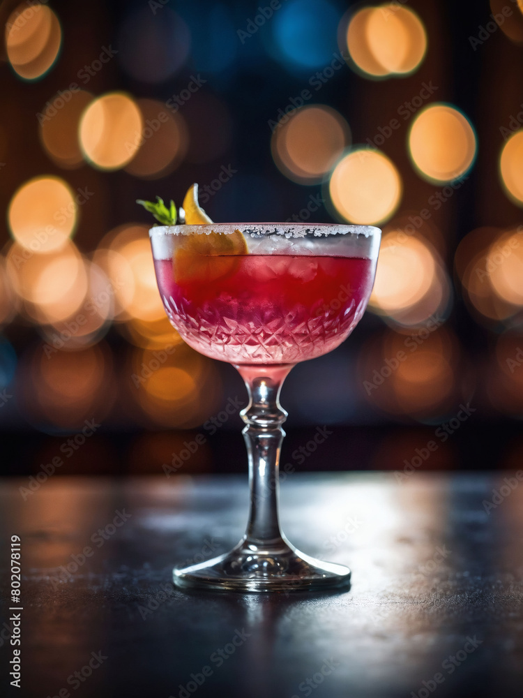Capturing the Delight of a Cosmopolitan Cocktail in Frosted Glass, Selective Focus.