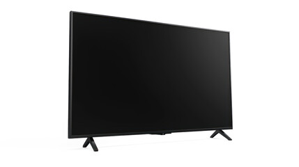large modern black TV, png file of isolated cutout object with shadow on transparent background.