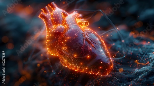 Luminous Heart Model Showcasing Cardiovascular System in Advanced Medical Technology