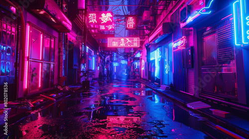 Neon-lit cyberpunk alleyways adorned with holographic graffiti  merging the nostalgic charm of retro-futurism with the allure of urban mystique.