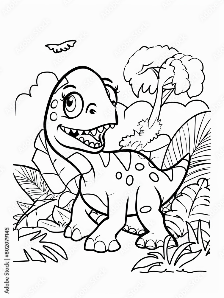 Fototapeta premium Happy Dinosaur Outline for Coloring Activity