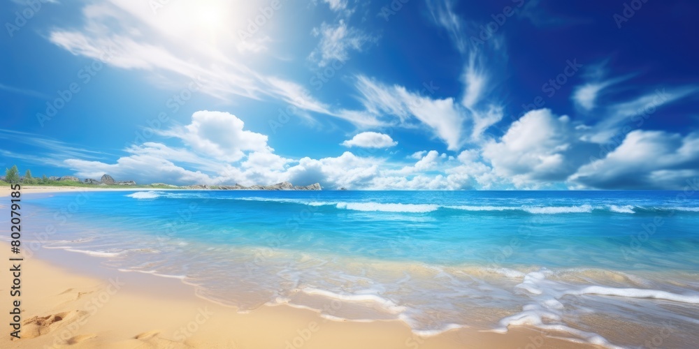 Sandy beach, blue sky and tropical sea. Sandy beach, blue sky and tropical sea.