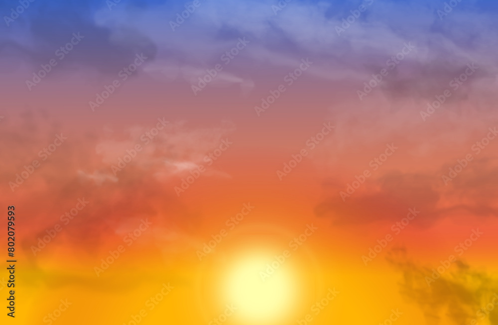 Naklejka premium 夕焼けの空の背景のイラスト