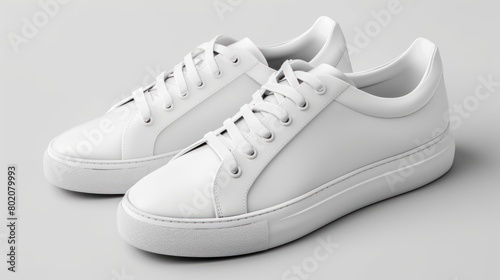 White leather sneakers with lace-up in a white background