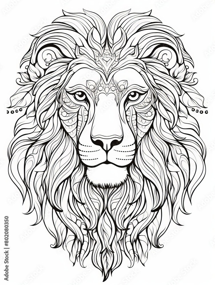 Obraz premium Majestic Lion Mane Flowing in the Wind Outline for Coloring Book