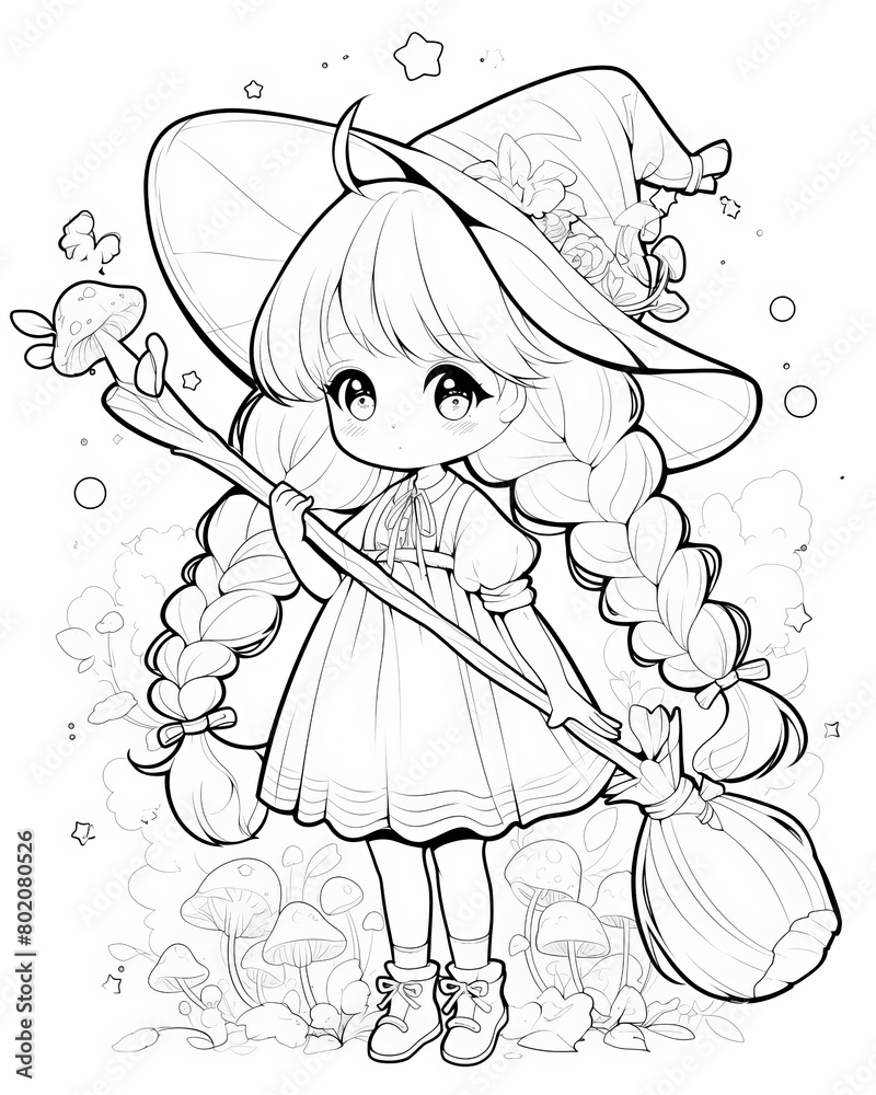Fototapeta premium Cute Witch Coloring Page