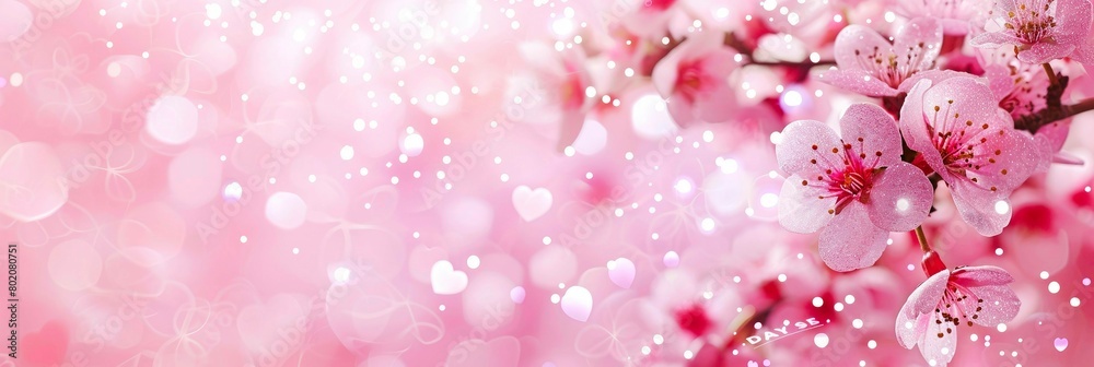 Pink flower and gilter banner