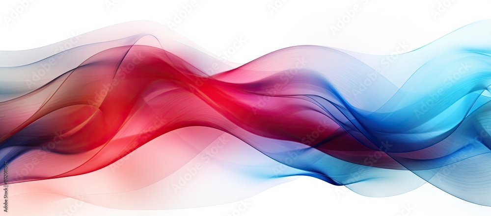 Fototapeta premium Blue and red wave of smoke on white background