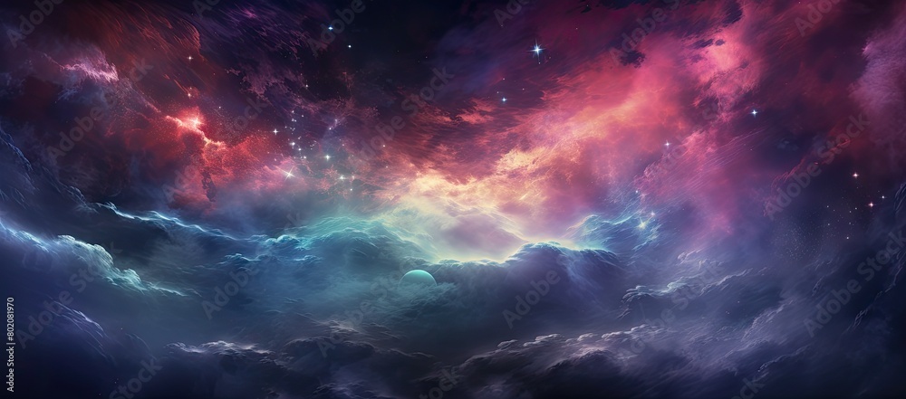 Colorful sky filled with clouds and stars Colorful sky filled with clouds and stars