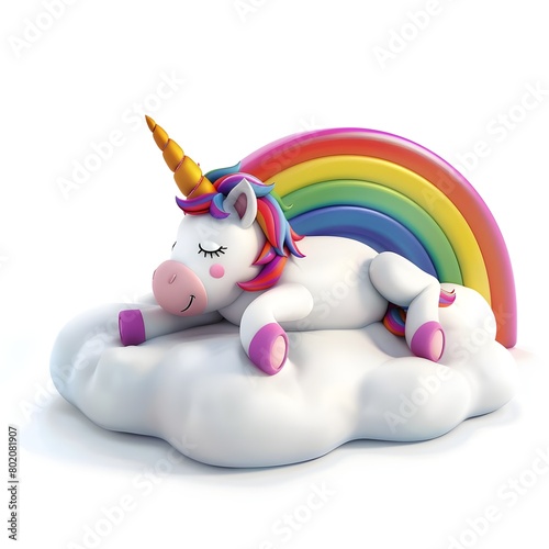 White unicorn with multicolored tail isolated on white surface
