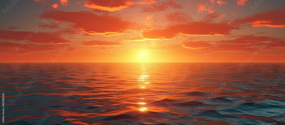 Obraz premium A painting of a sunset over the ocean