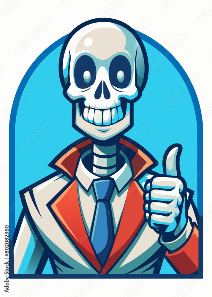 Skeleton smiling and showing thumb up isolated on white background Skeleton smiling and showing thumb up isolated on white background