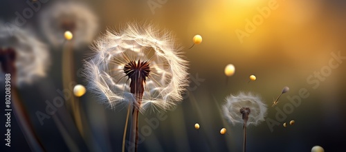 Dandelion blowing in the wind on a sunny day
